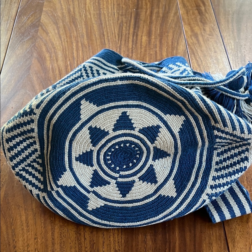 Mochilla Blue and White Geometric Patterned Crossbody Women Bag - Picture 3 of 4